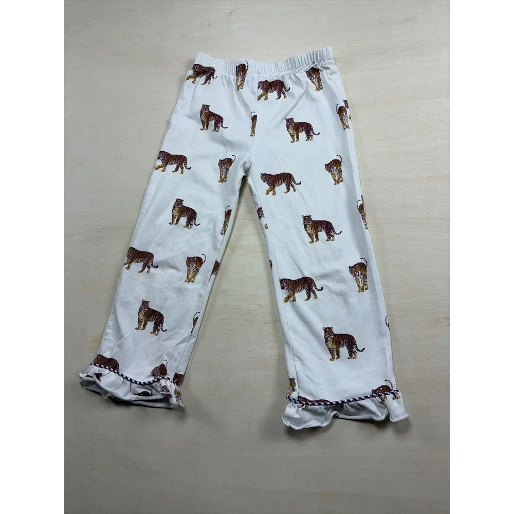Little Louanne Girls Tiger Print Ruffle Hem Pajama Pants White Purple 3T